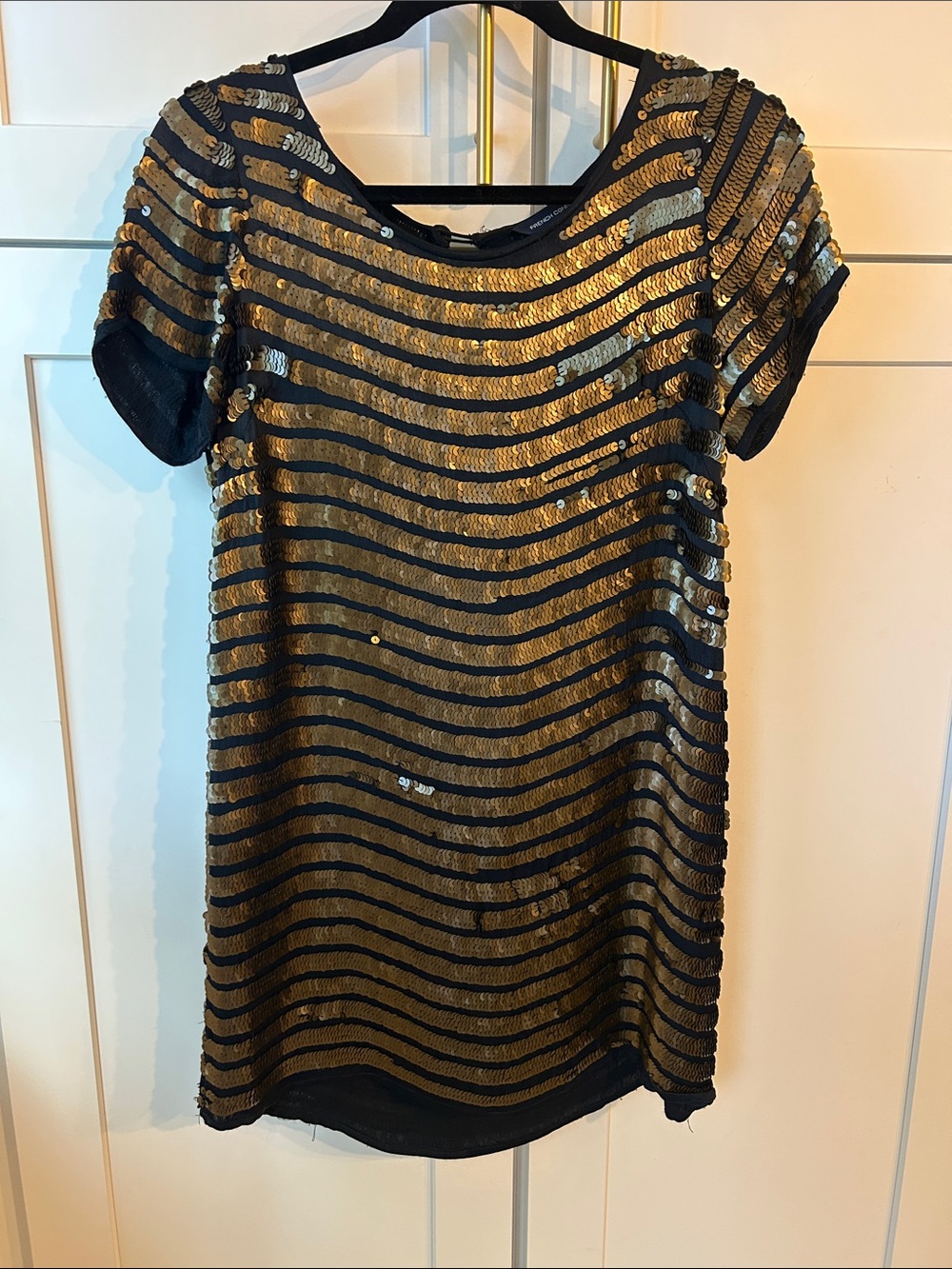 French Connection Black and Gold Sequin Mini Dress